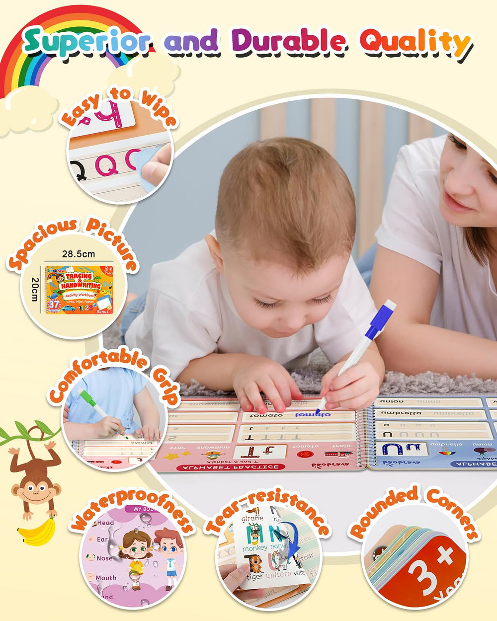 Baobrava tear-resistant pages with rounded corners keep kids safe