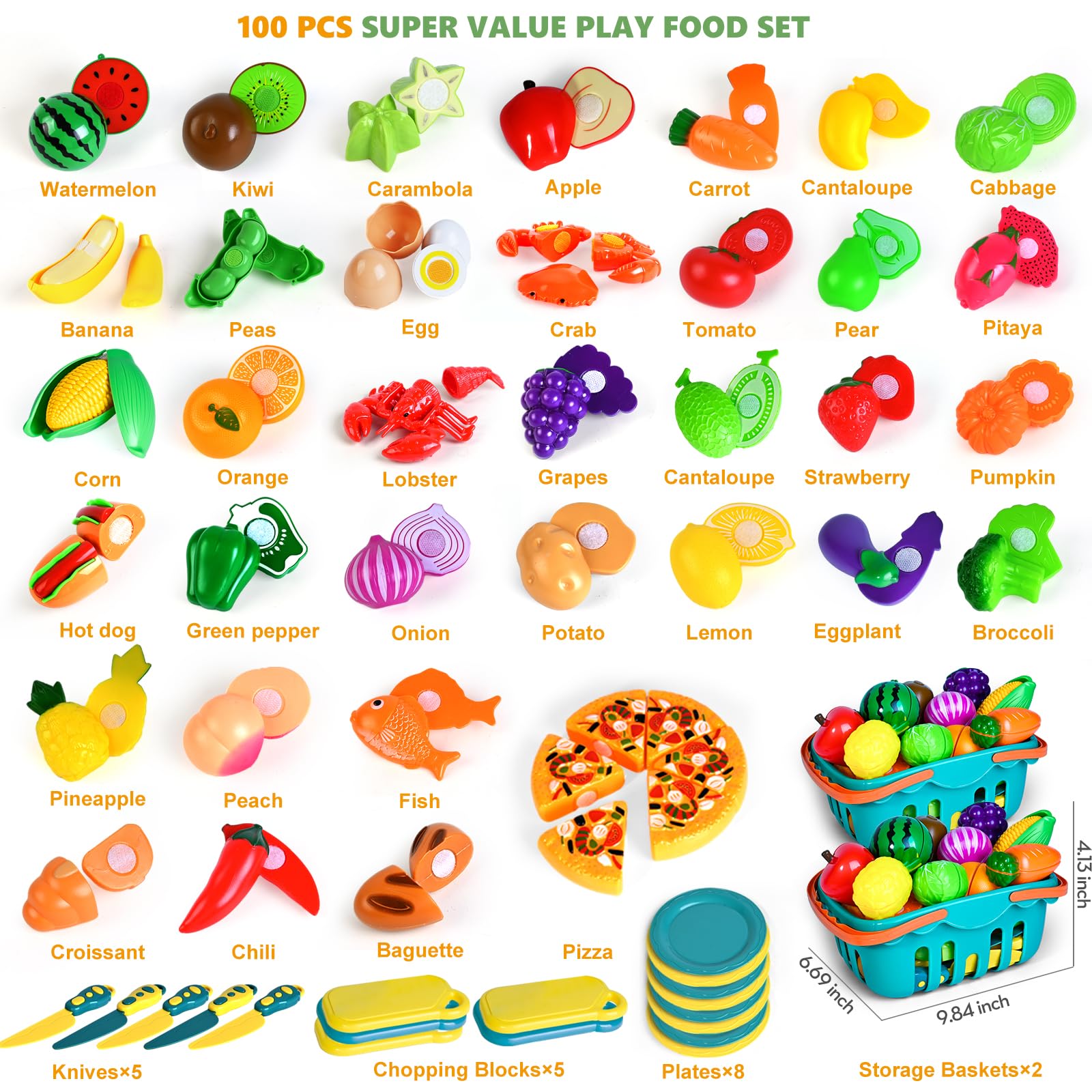 BAODLON play food set cutting boards for safe pretend slicing