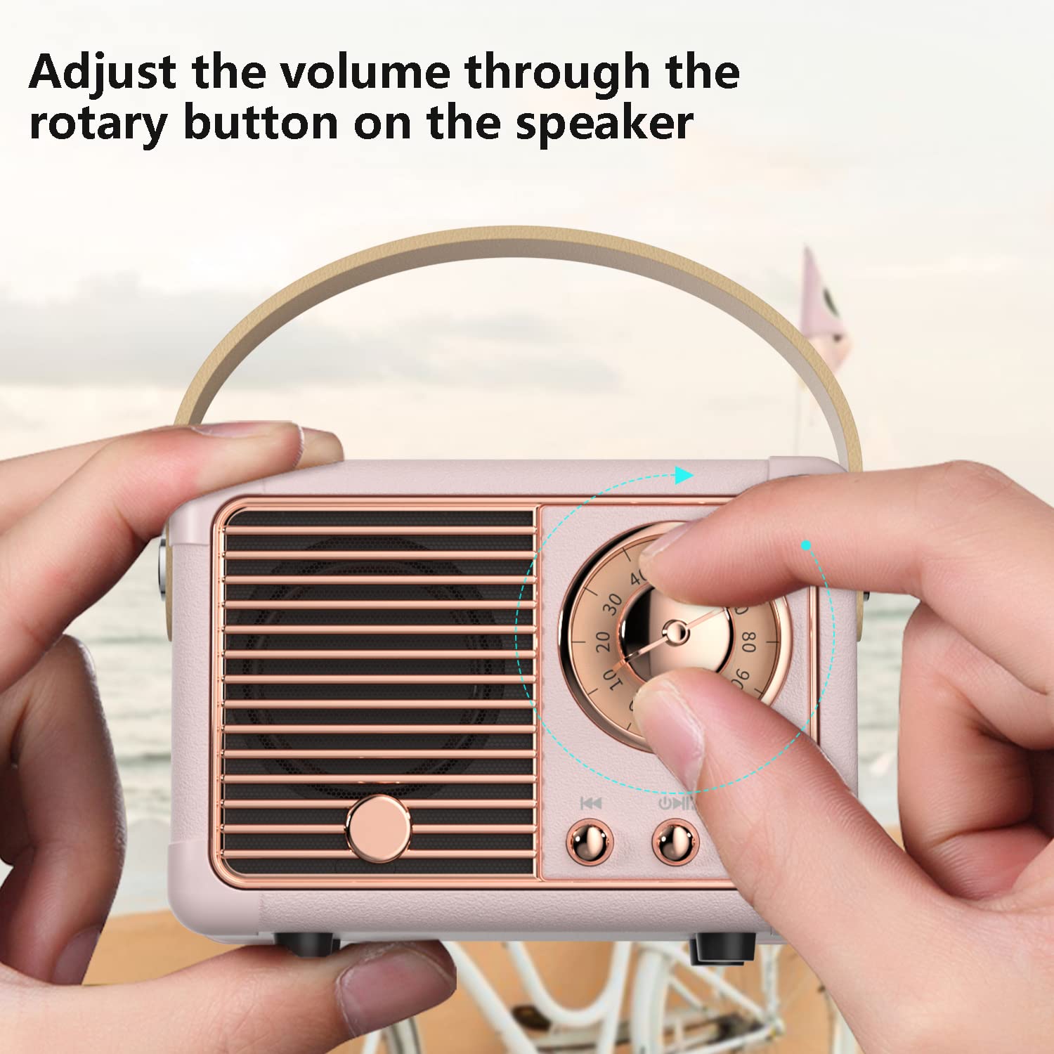 Baolira vintage Bluetooth speaker beige in use at park picnic