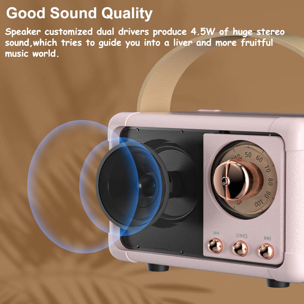 Baolira retro speaker beige front with controls, showing portable music on the go