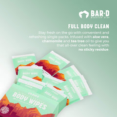 Bar-D Mountain Gear aloe vera wipes refresh skin without sticky residue.