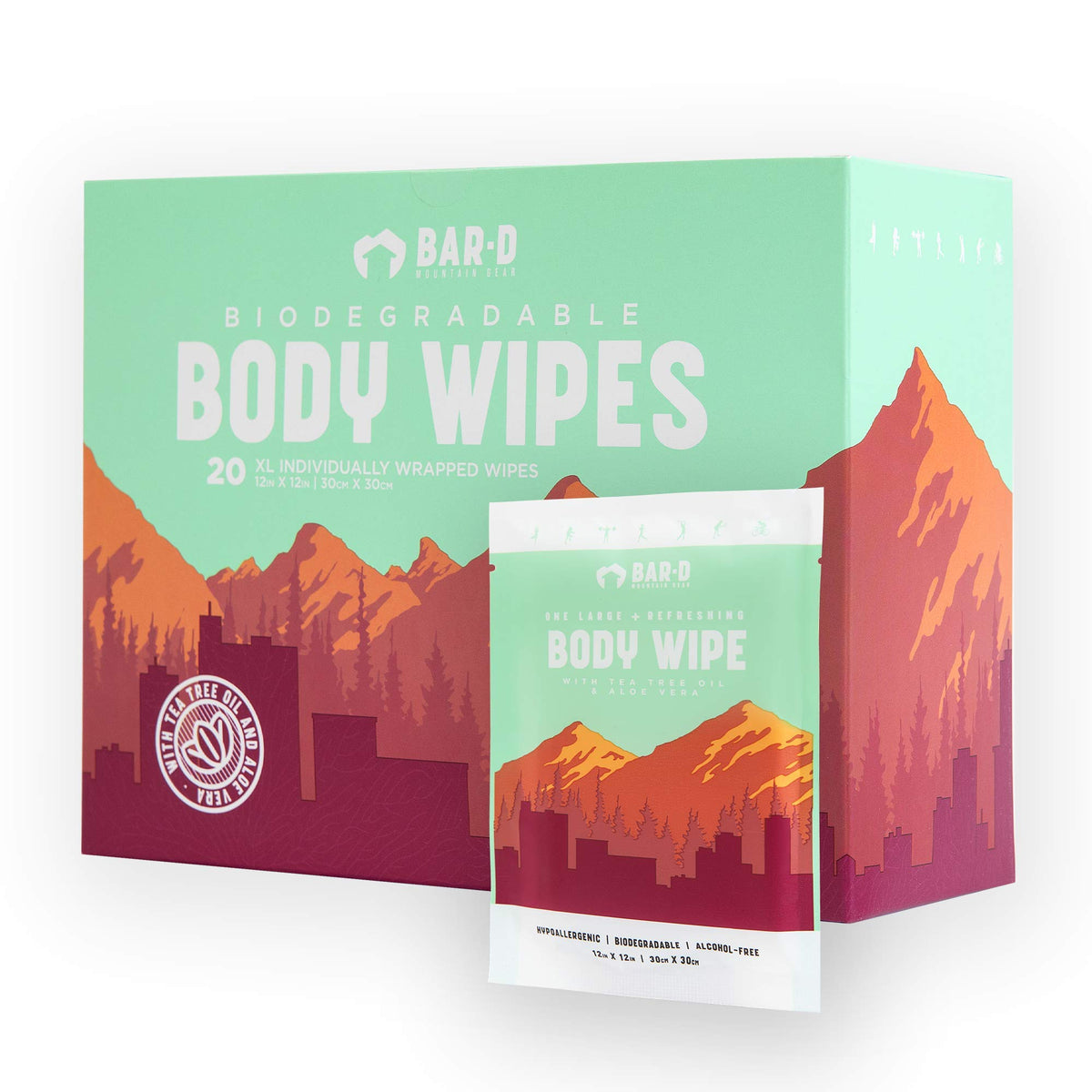 Bar-D Mountain Gear face and body wipes, extra-large for full-body cleansing on the go.