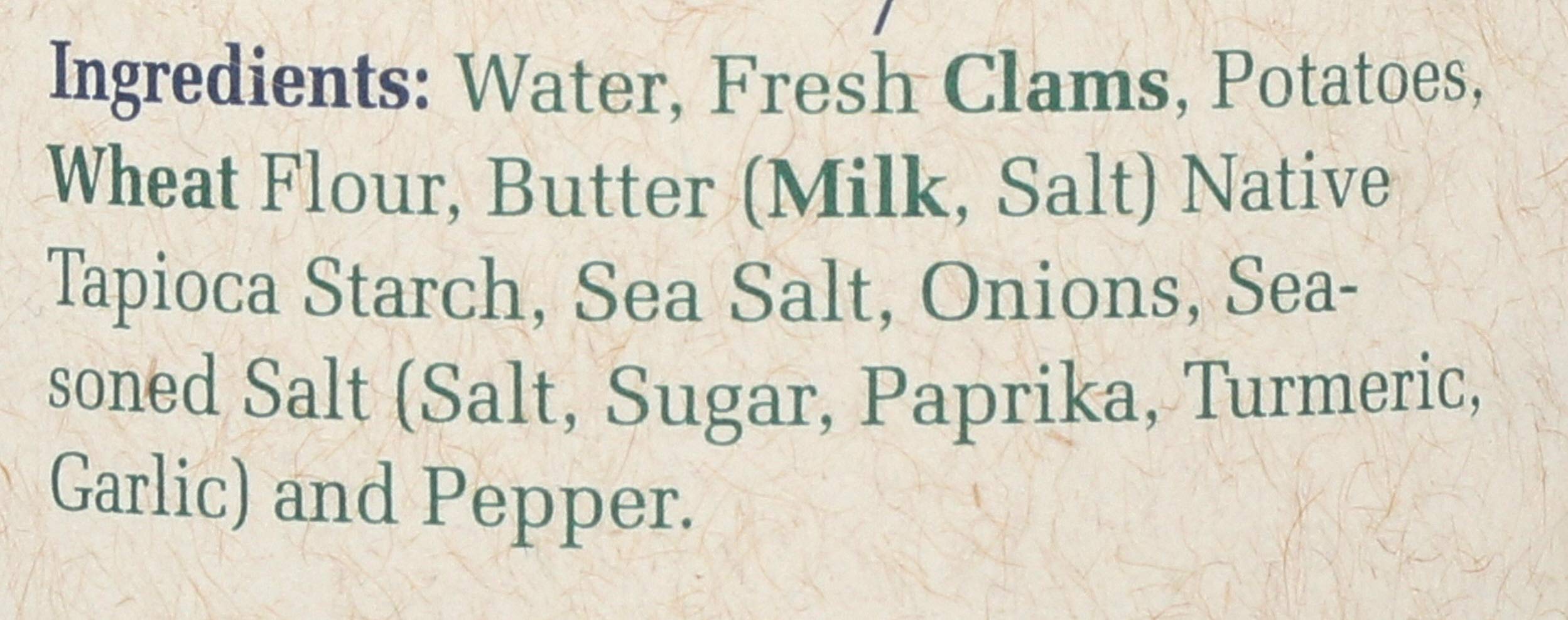 Bar Harbor Clam Chowder label-nutrition notes zero trans fat and serving details