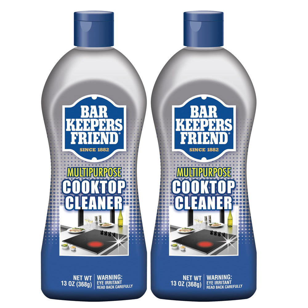 Bar Keepers Friend Cooktop Cleaner bottle front for easy stain removal on glass