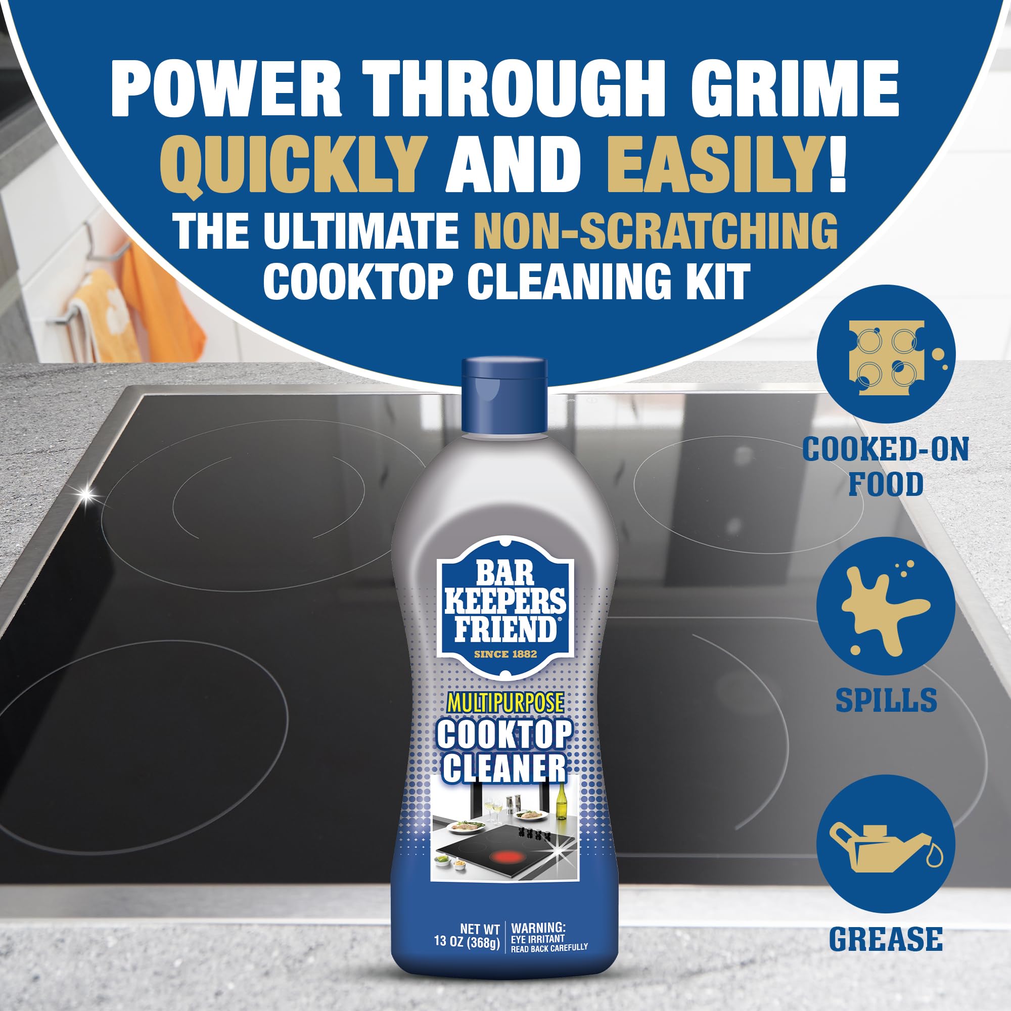 Bar Keepers Friend Cooktop Cleaner on glass top reveals a streak-free shine