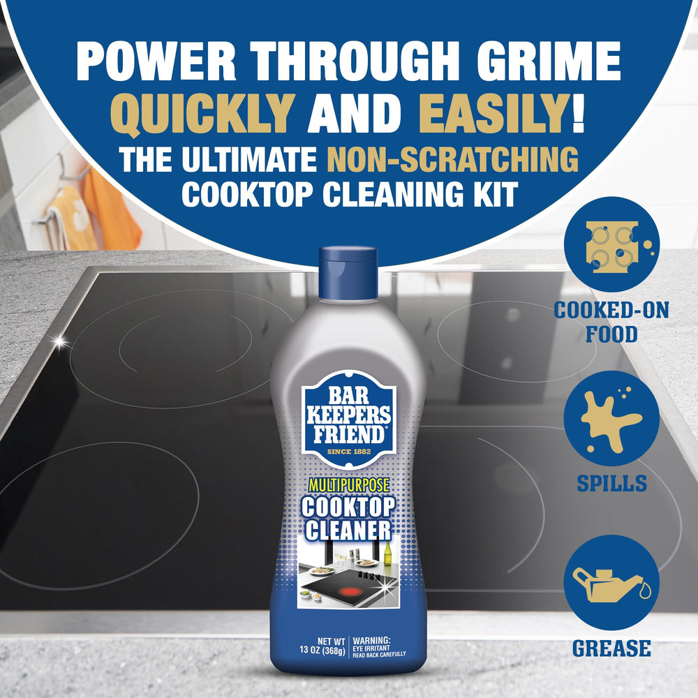 Bar Keepers Friend Cooktop Cleaner on glass top reveals a streak-free shine