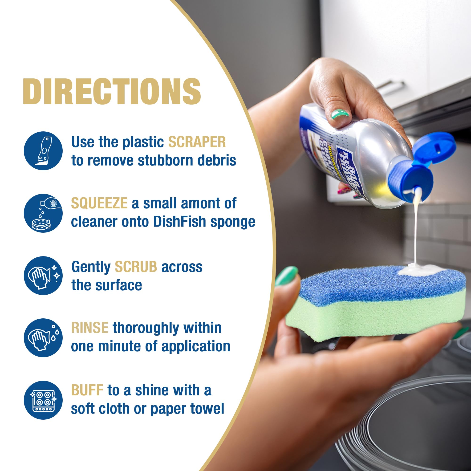 Bar Keepers Friend Cooktop Cleaner highlights tough-stain power, revives stove tops.
