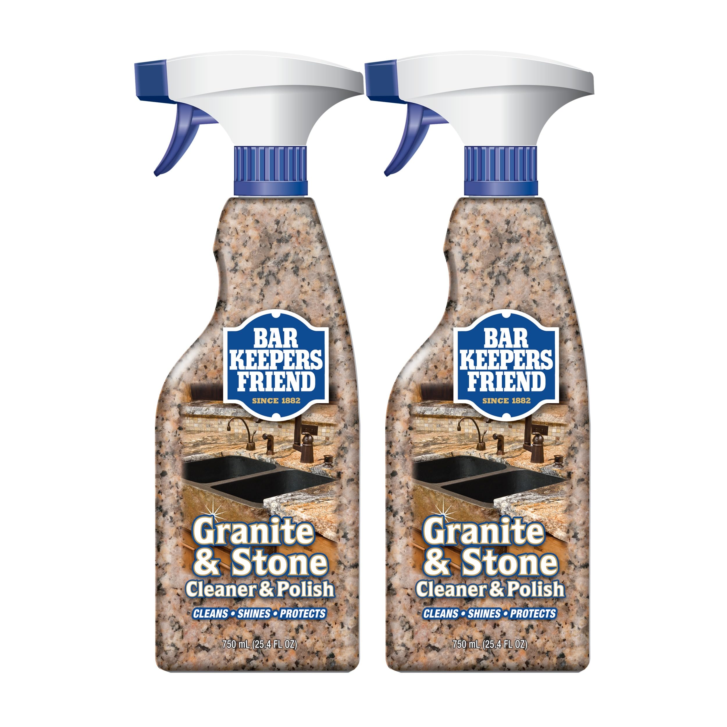 Bar Keepers Friend Granite & Stone Cleaner bottle ready for safe, streak-free cleaning on stone surfaces.