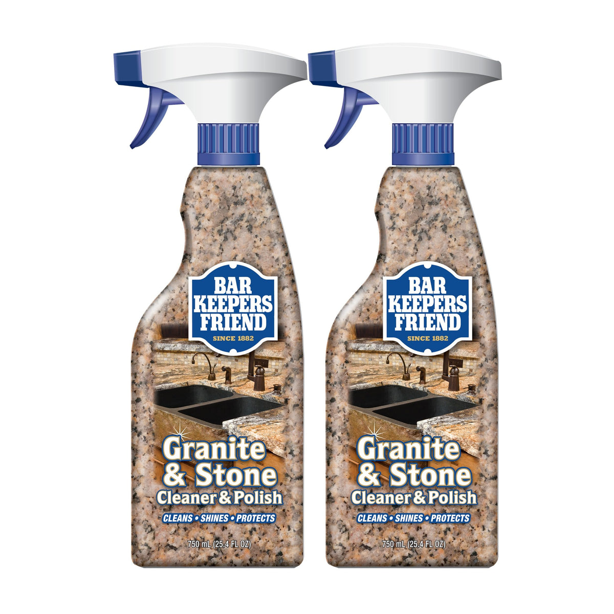 Bar Keepers Friend Granite & Stone Cleaner bottle ready for safe, streak-free cleaning on stone surfaces.