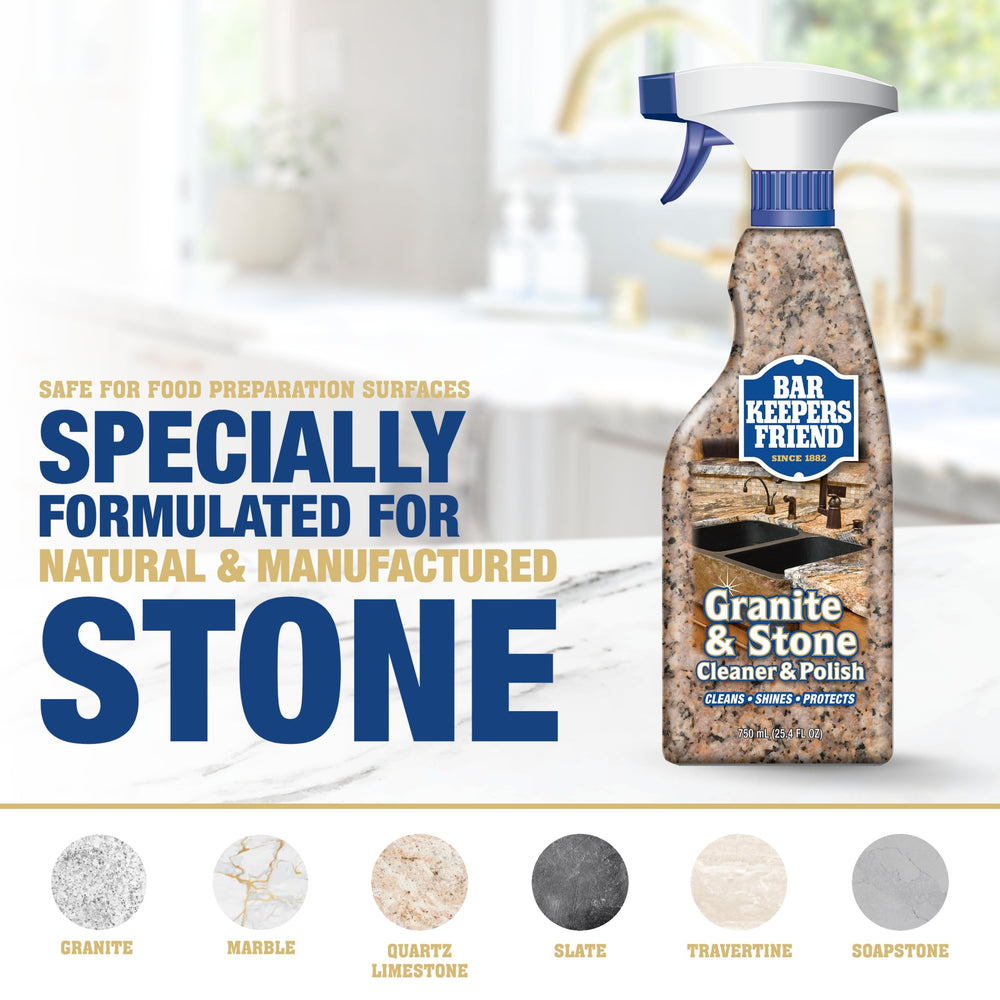 Bar Keepers Friend marble quartz surface-safe cleaner and polish.
