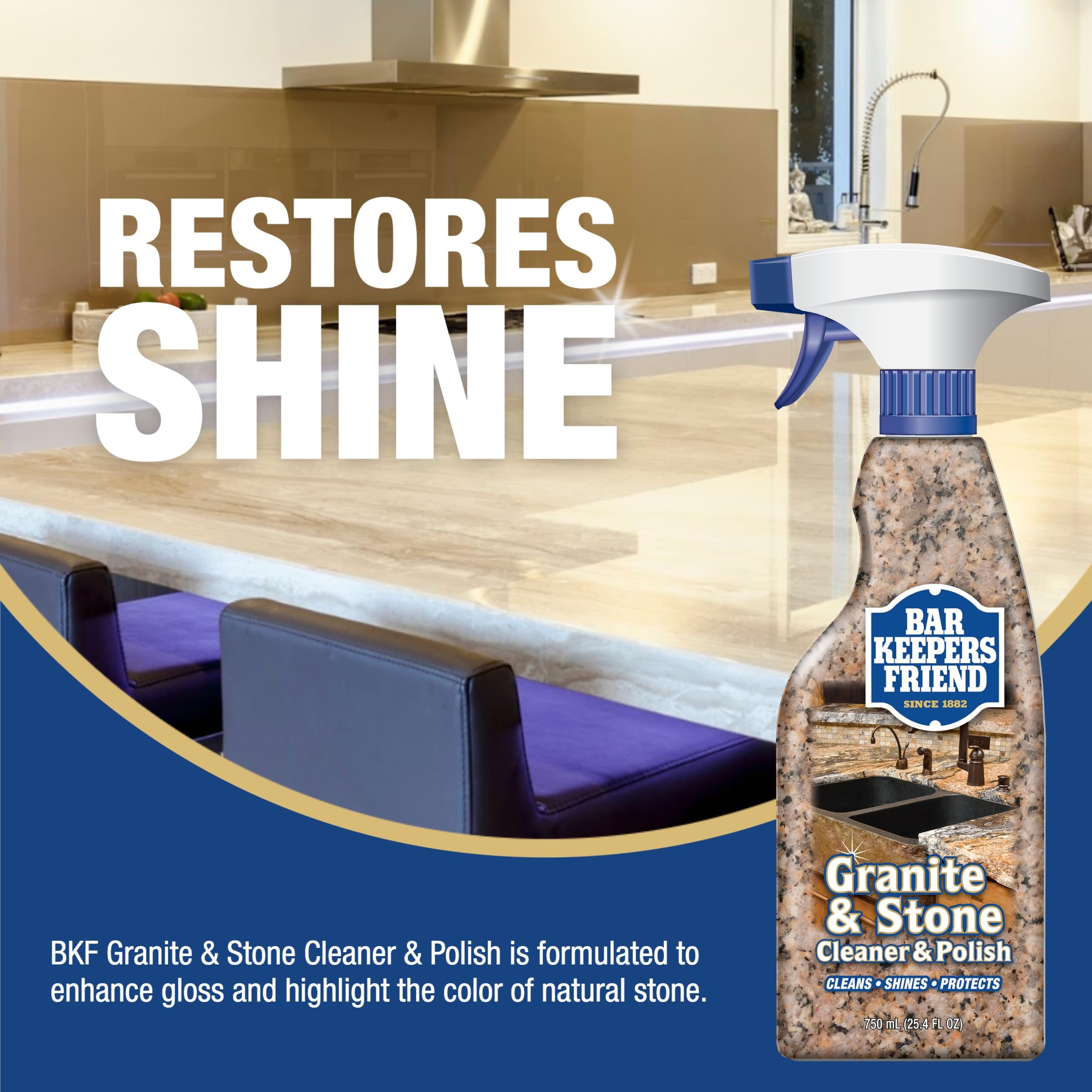 Bar Keepers Friend pH-balanced formula-safe stone care for daily use.