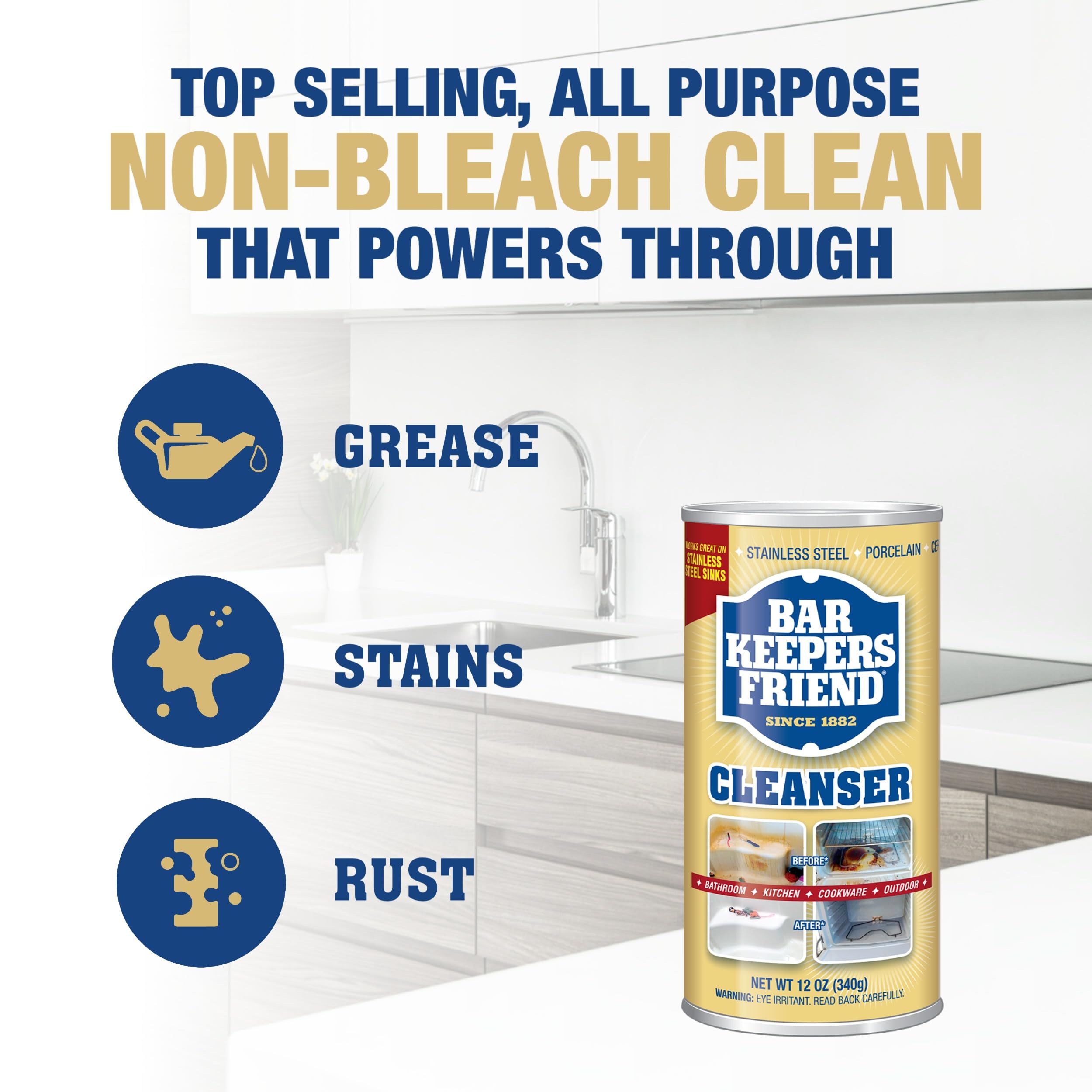 Bar Keepers Friend powder cleanser sink scrub demonstrates deep-cleaning power