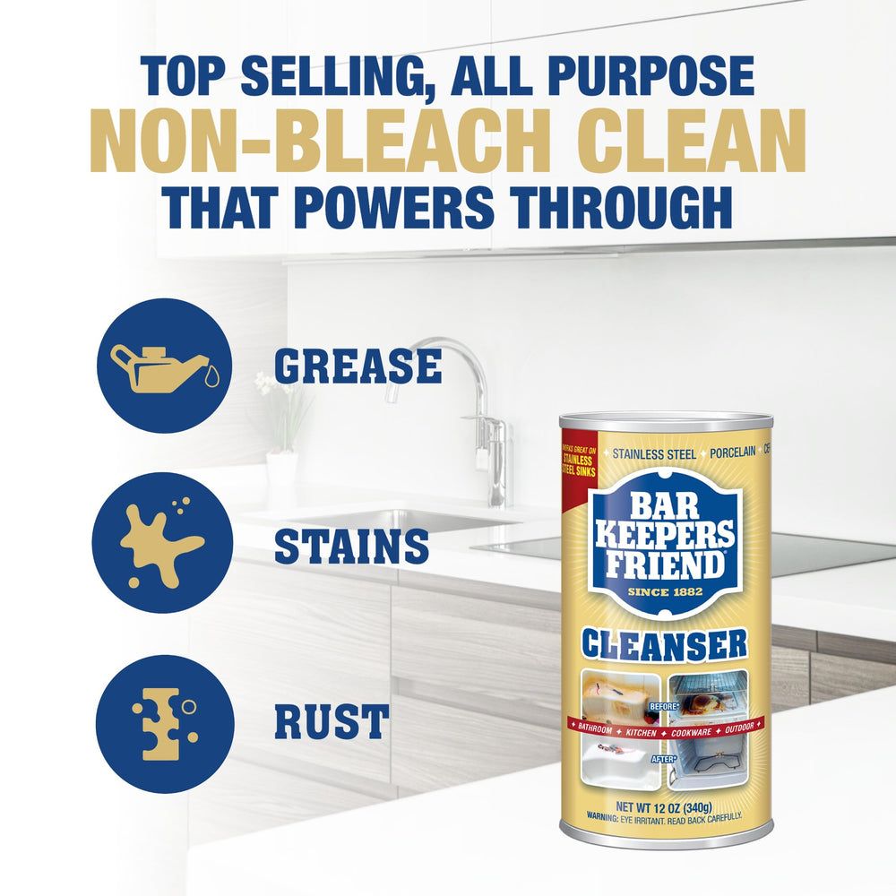 Bar Keepers Friend powder cleanser sink scrub demonstrates deep-cleaning power