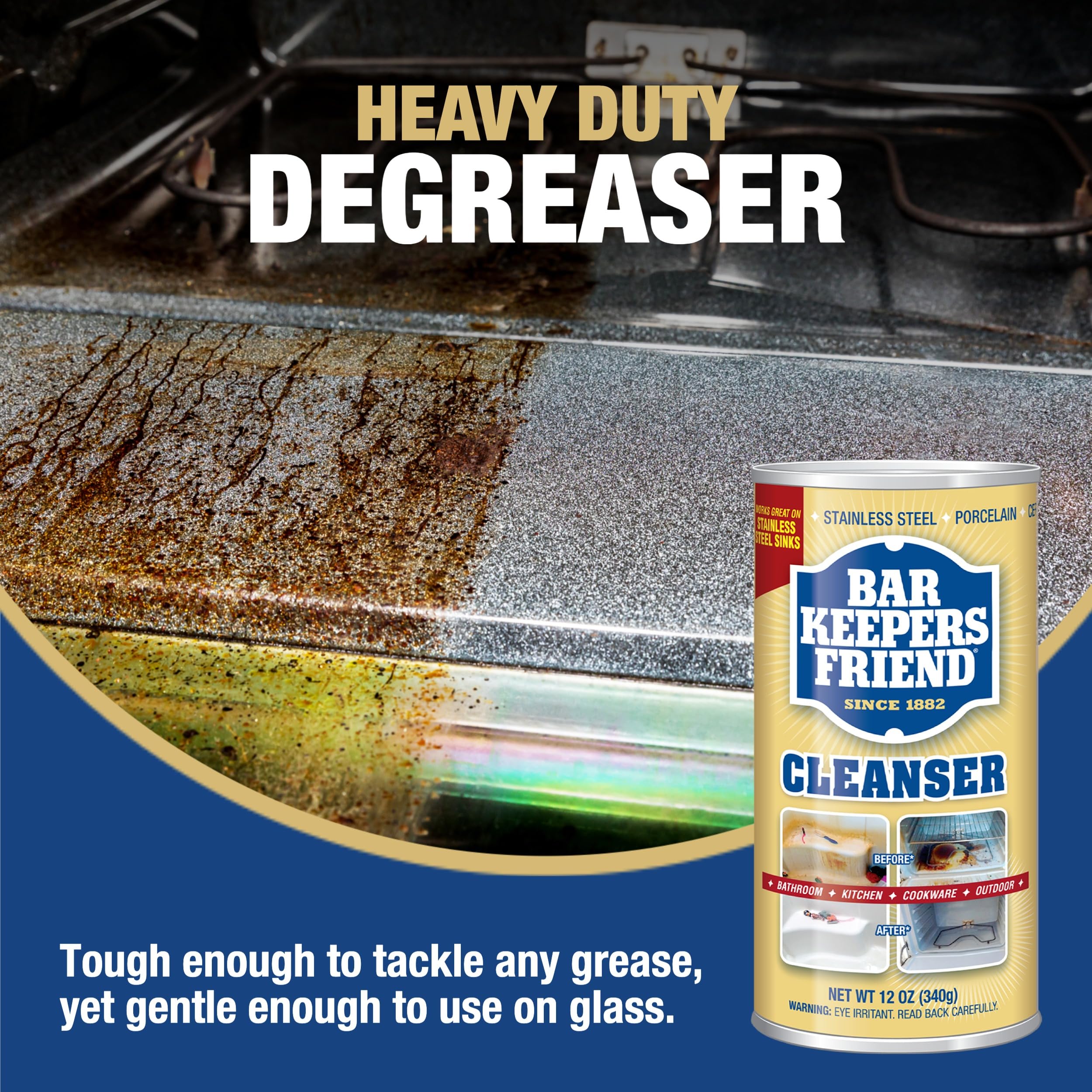 Bar Keepers Friend powder cleanser stainless steel clean reveals polished look