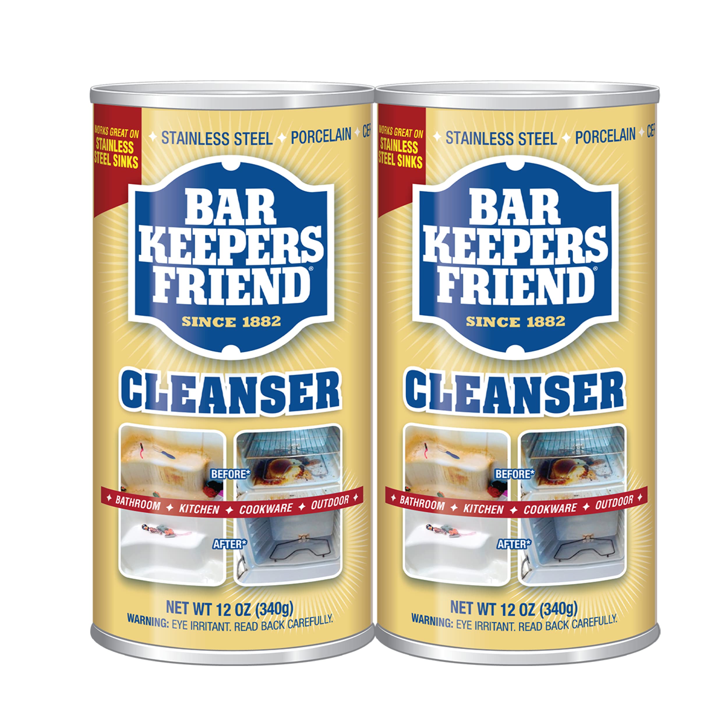 Bar Keepers Friend powder cleanser tub closeup shows stain-fighting action