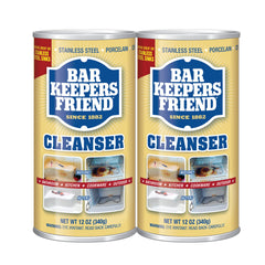 Bar Keepers Friend powder cleanser tub closeup shows stain-fighting action