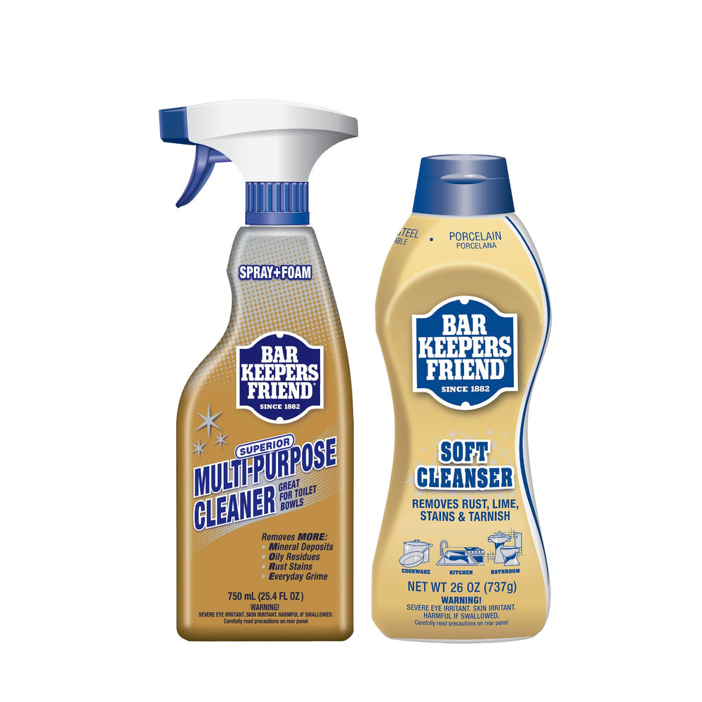 Bar Keepers Friend Soft Cleanser cream clings to vertical surfaces removing rust and grime