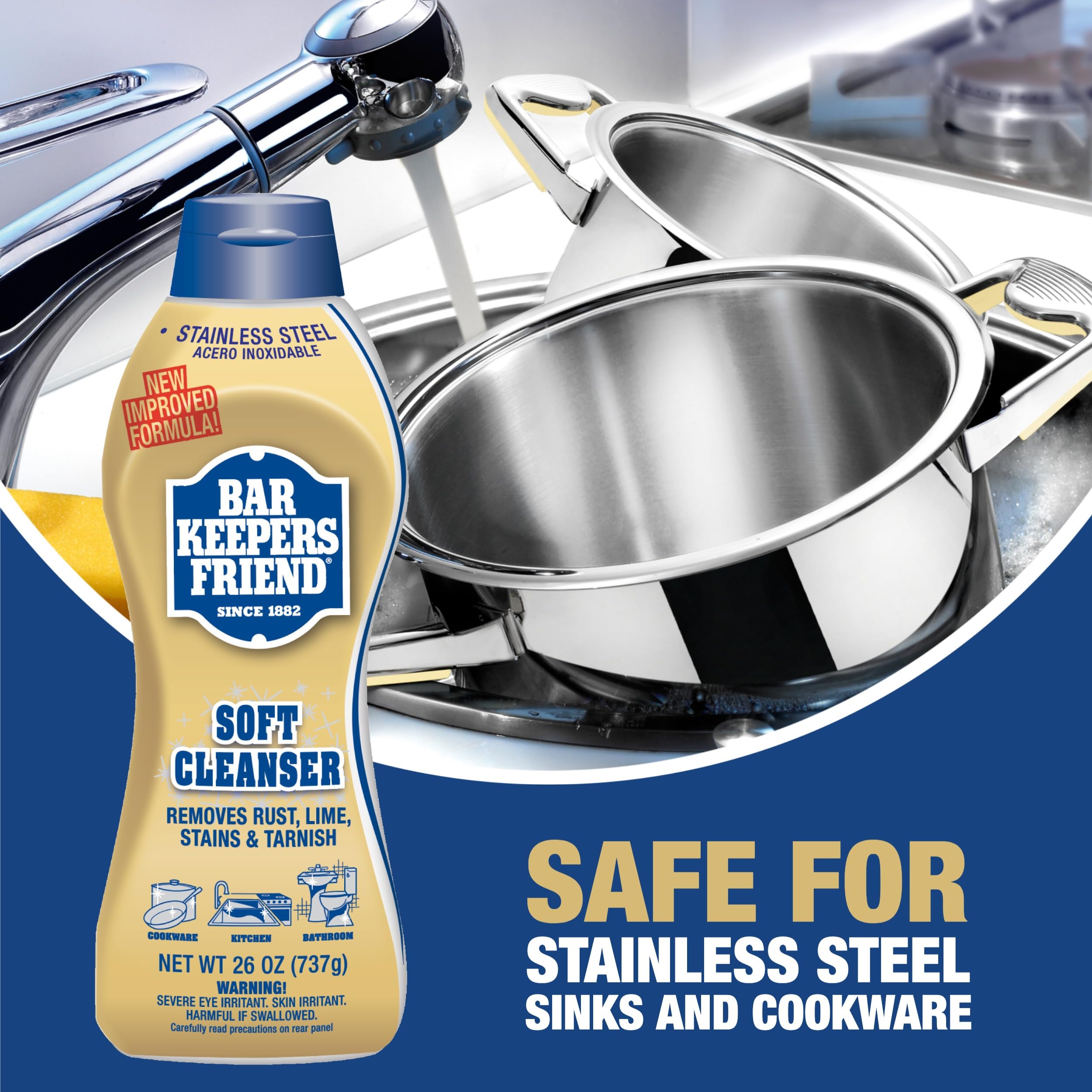 Bar Keepers Friend Soft Cleanser removes grease and tarnish on grills