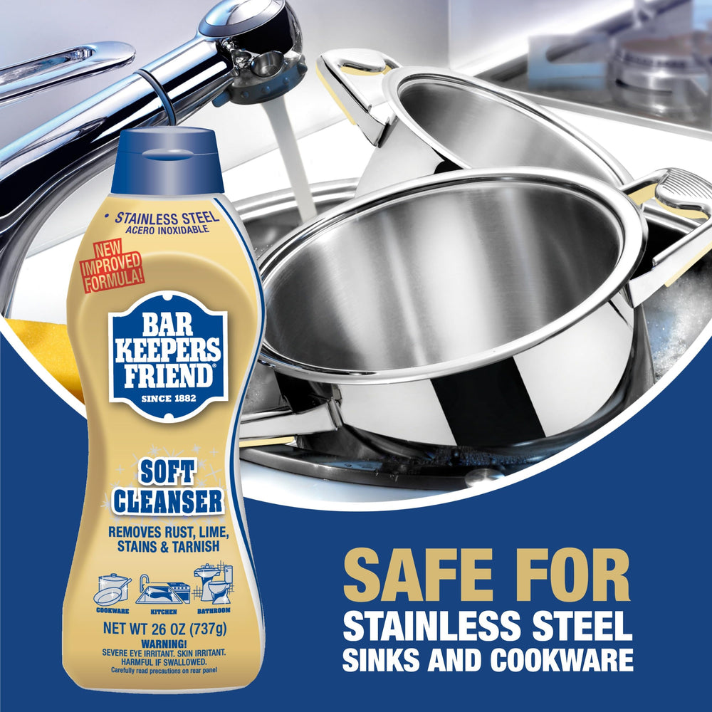 Bar Keepers Friend Soft Cleanser removes grease and tarnish on grills
