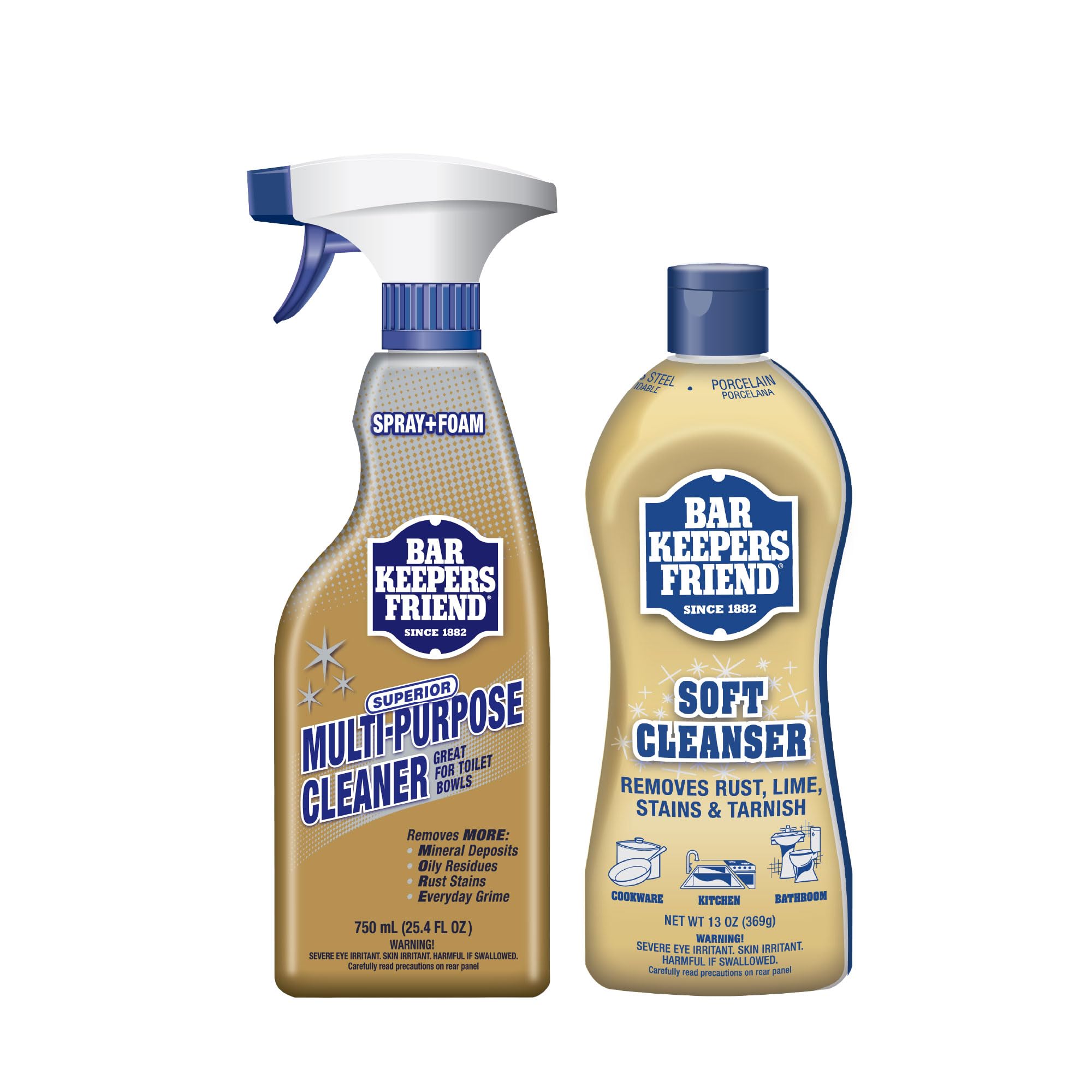 Bar Keepers Friend Soft Cleanser on stainless steel surfaces shows rust removal potential.