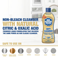Bar Keepers Friend Soft Cleanser clings to vertical surfaces for grime lift.