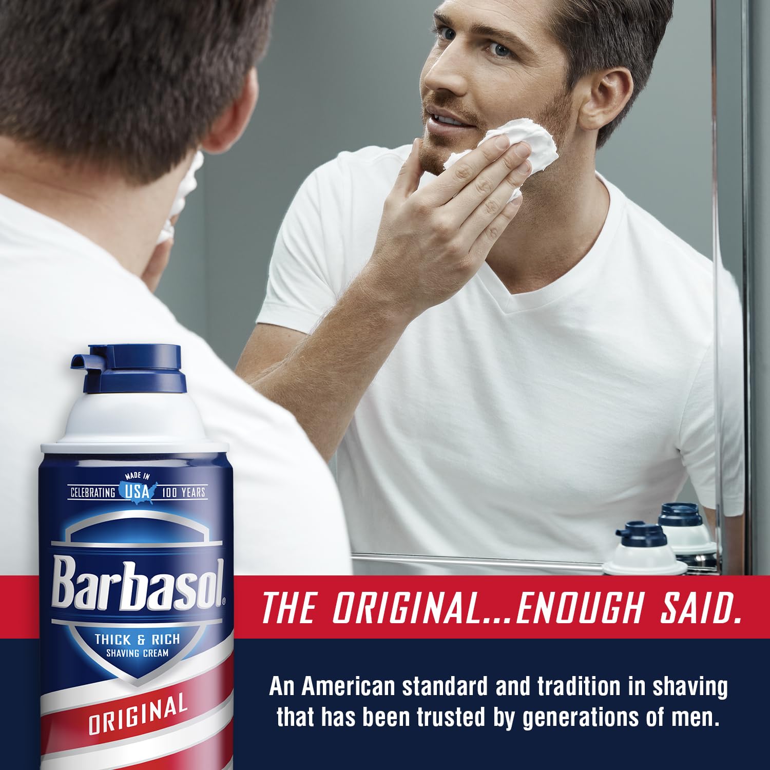 Barbasol Original 10 oz bulk pack can on display for value