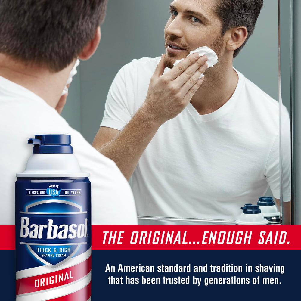 Barbasol Original 10 oz bulk pack can on display for value