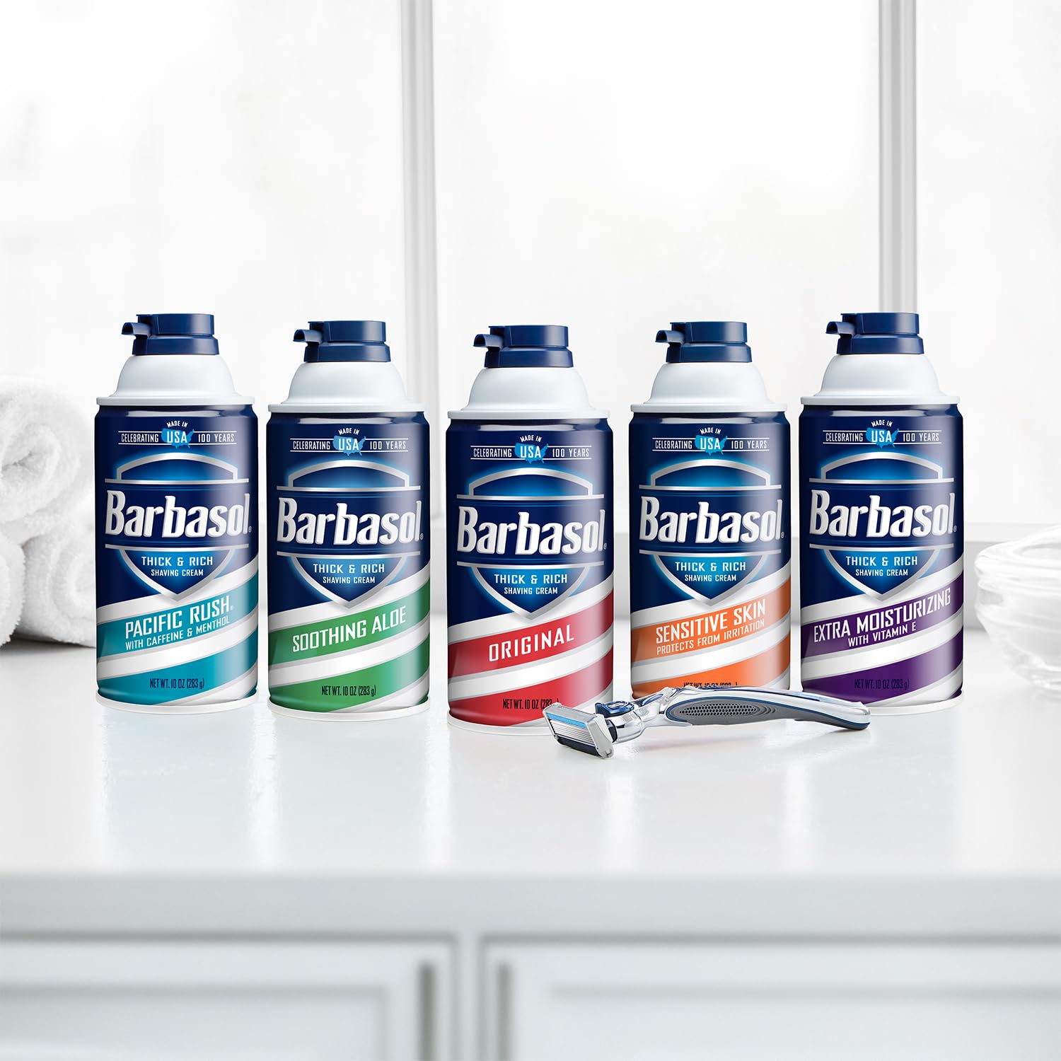 Barbasol Original fresh scent shaving foam on neck for refreshing feel