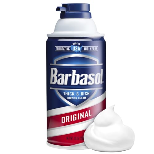 Barbasol Original shaving foam close up showing creamy cushion for smoother shave