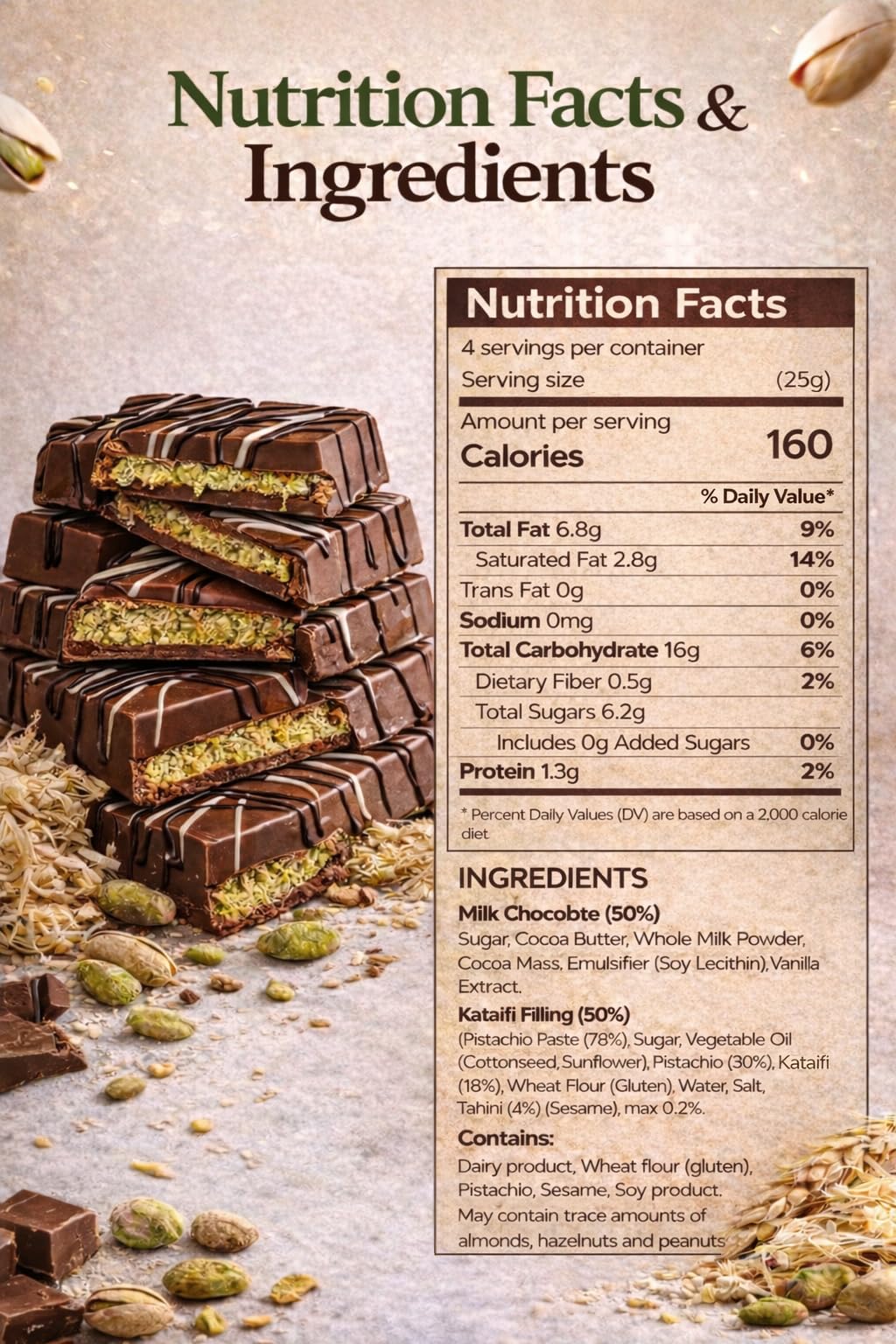 BARBEE bar with milk chocolate and pistachios highlighting smooth melt.