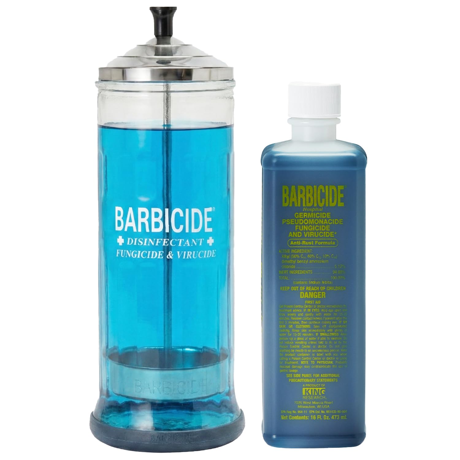BARBICIDE starter set with jar and concentrate for professional tool sanitation.
