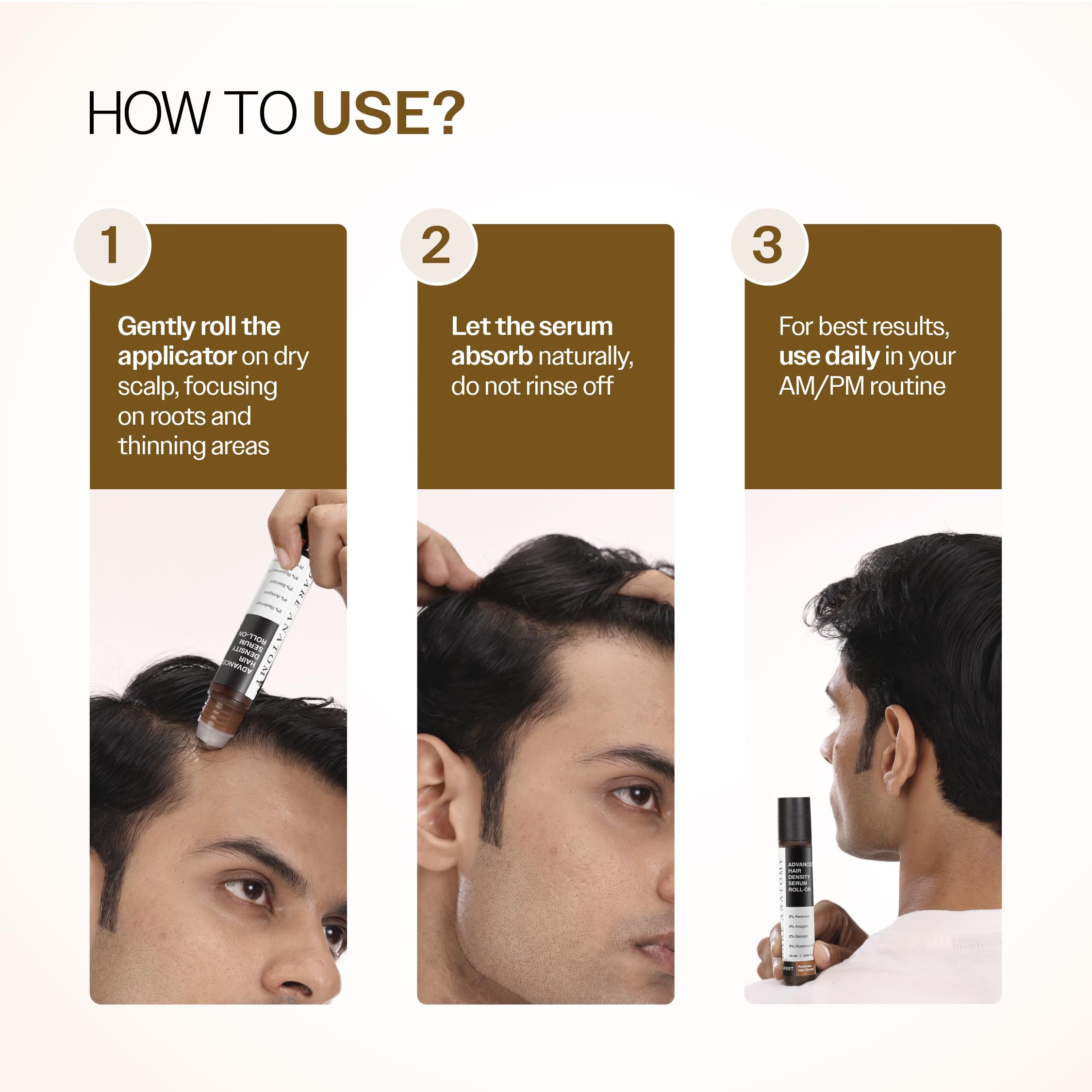 Bare Anatomy roll-on being applied to the scalp for targeted treatment