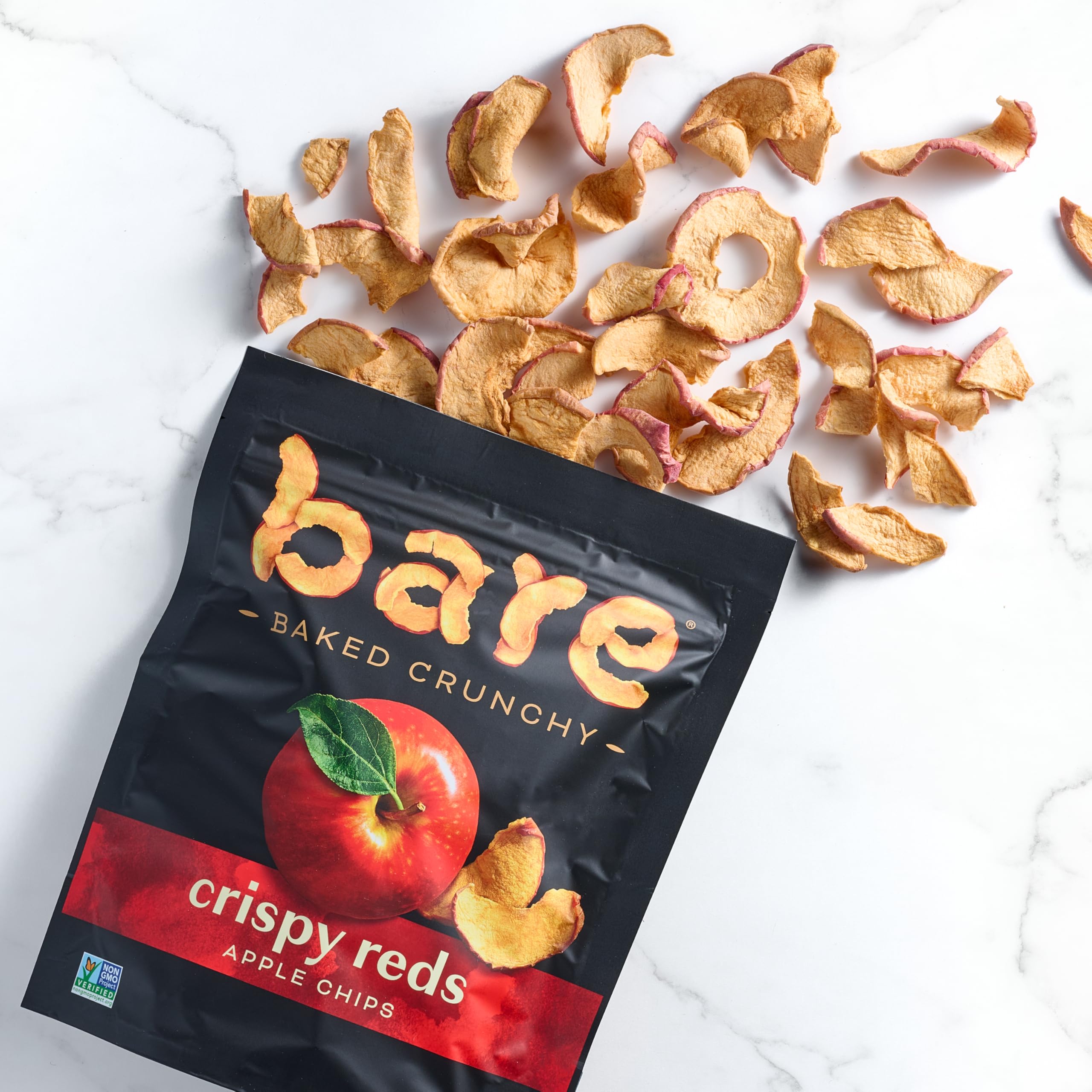 Bare Baked Crunchy Apple Chips Non-GMO Project Verified, simple ingredients.