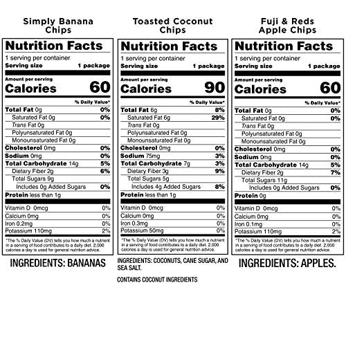 Bare baked crunchy fruit chips with apples, bananas, and coconut.