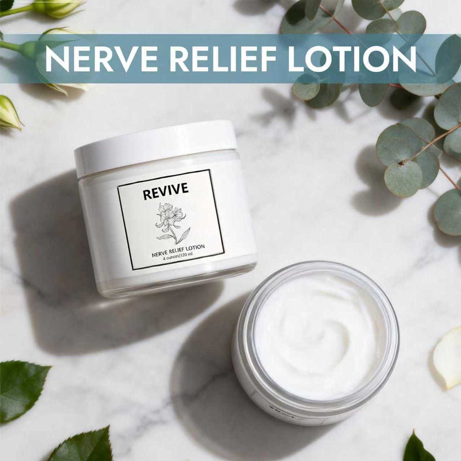 Bare Basics Revive Nerve Relief Cream close-up with menthol for cooling relief.