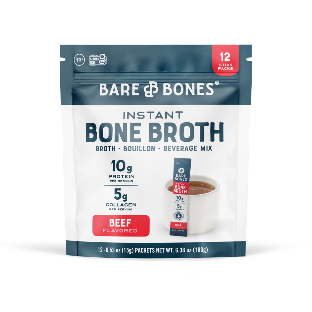 Bare Bones Beef Broth 12ct bottle for convenient, flavorful soups and recipes