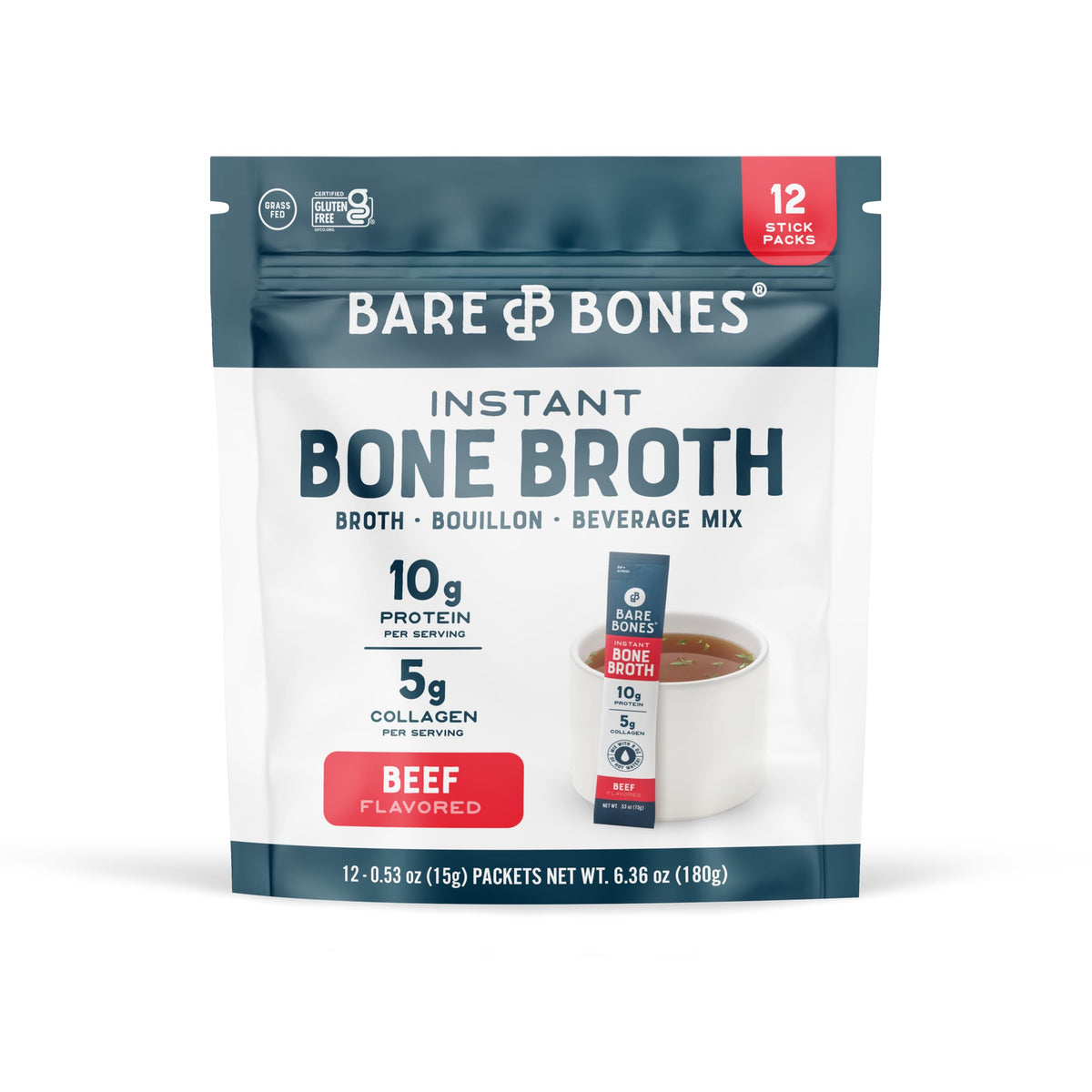 Bare Bones Beef Broth 12ct bottle for convenient, flavorful soups and recipes