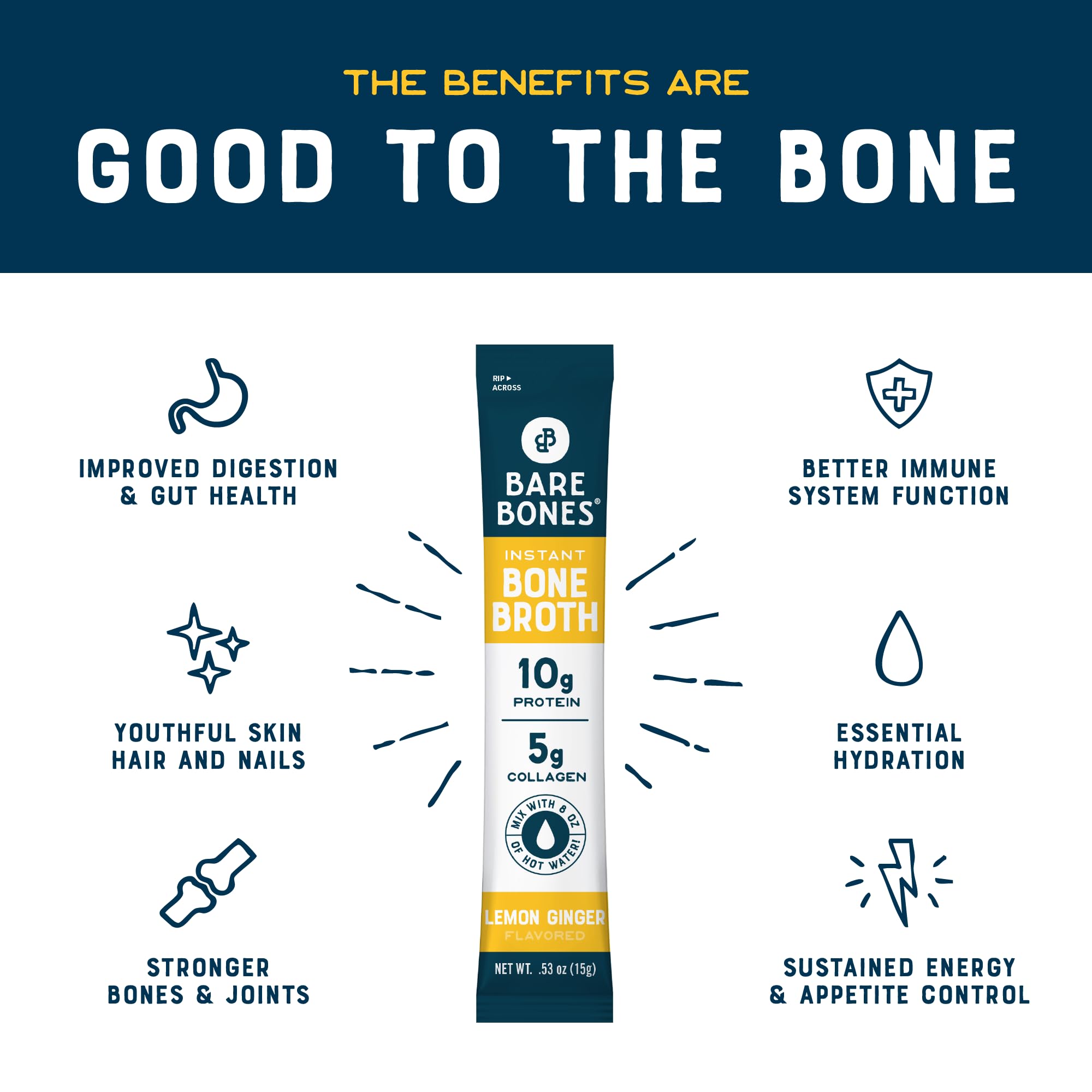 Bare Bones bone broth powder packet close-up showing clean ingredients