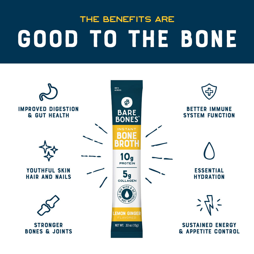 Bare Bones bone broth powder packet close-up showing clean ingredients