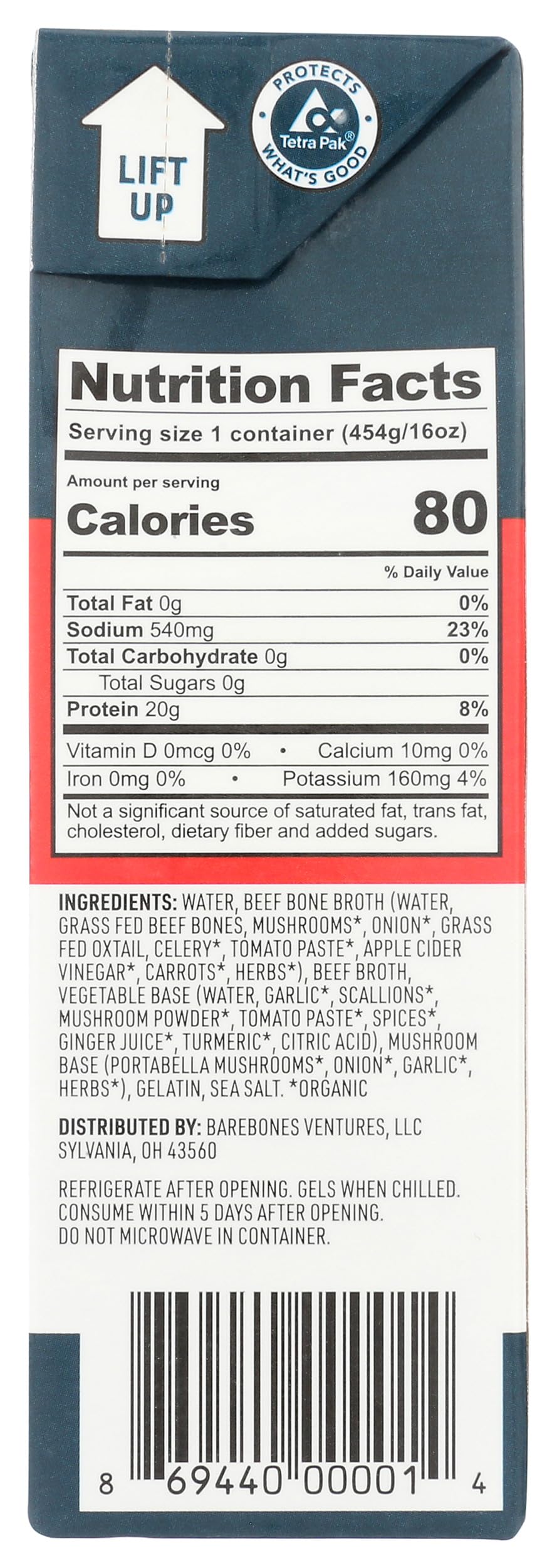 Close-up of Bare Bones gluten-free and BPA-free label on the bottle