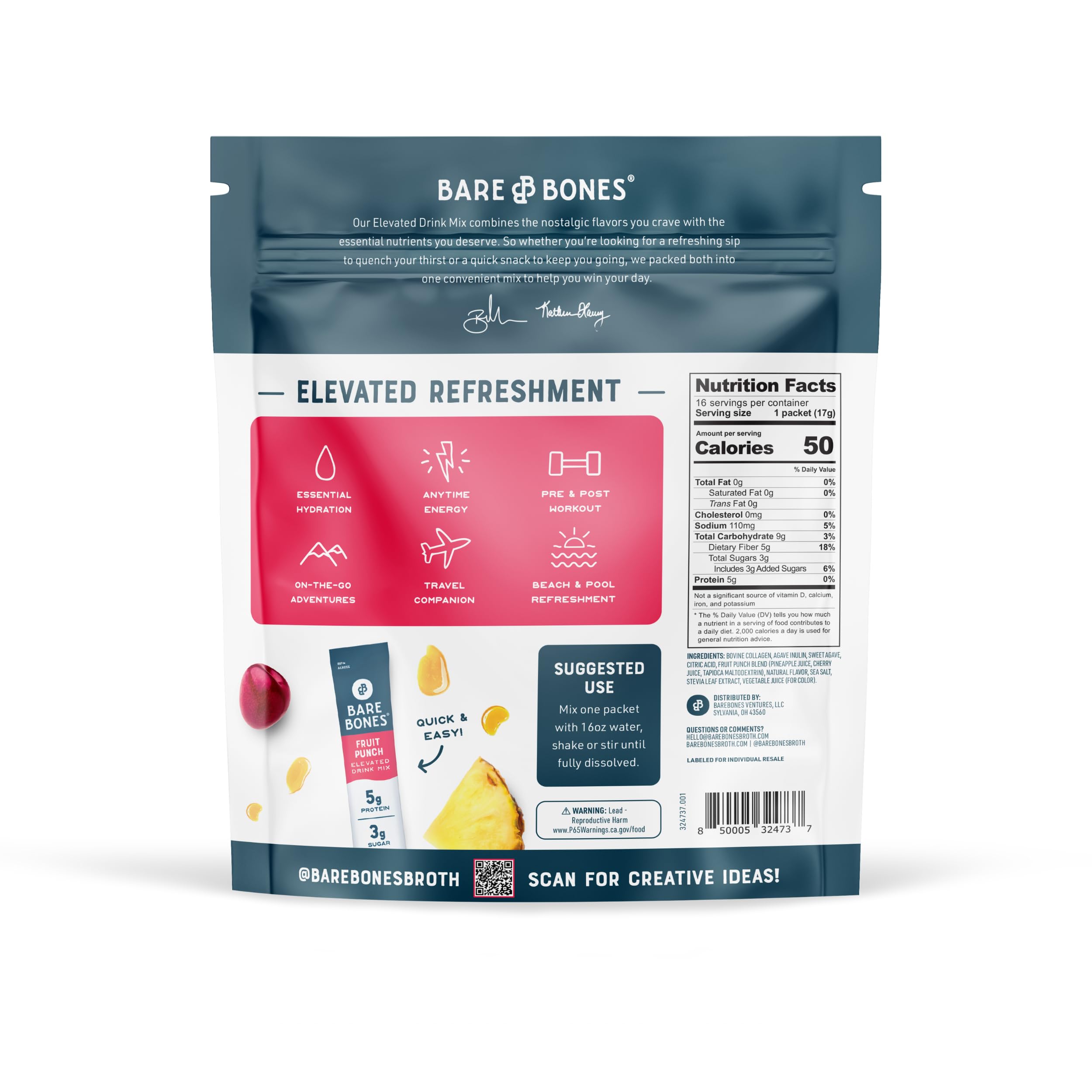 Bare Bones Fruit Punch dissolving in water for a refreshing hydration.