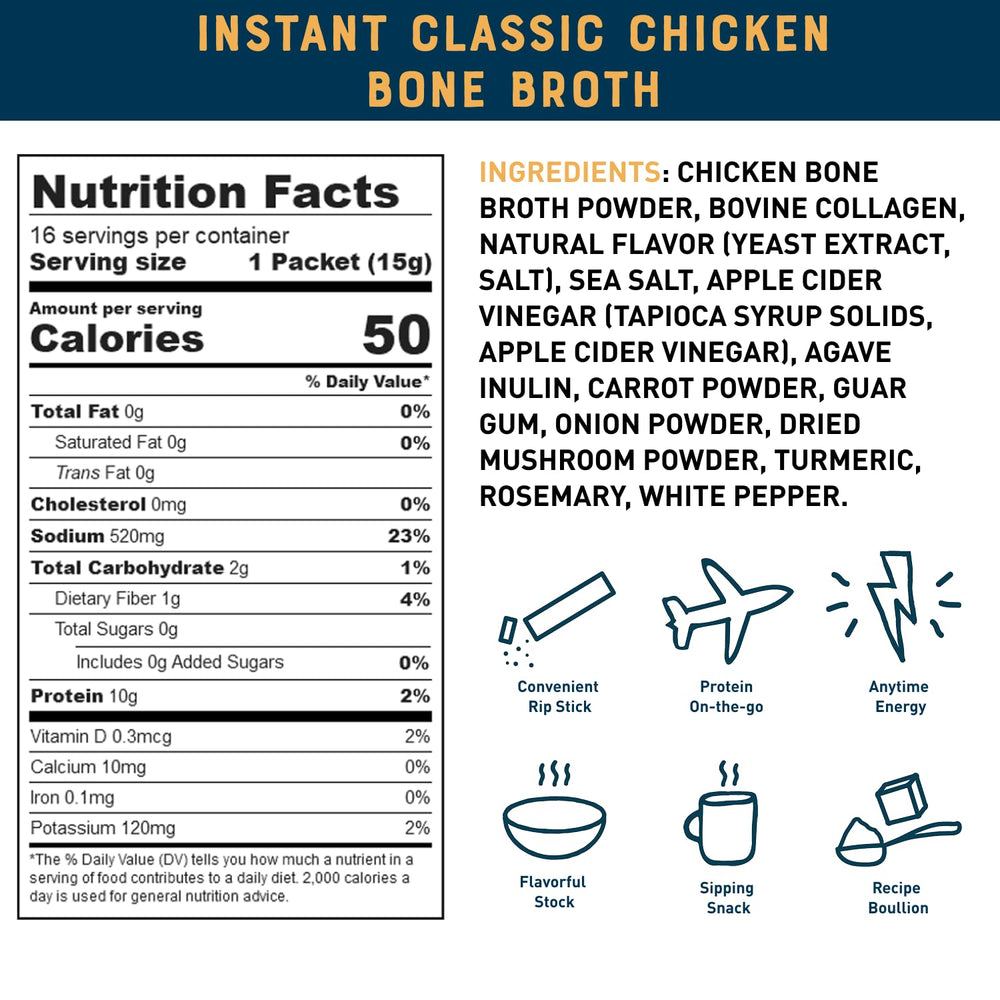 Bare Bones instant bone broth packet close-up highlighting real ingredients for homestyle taste.