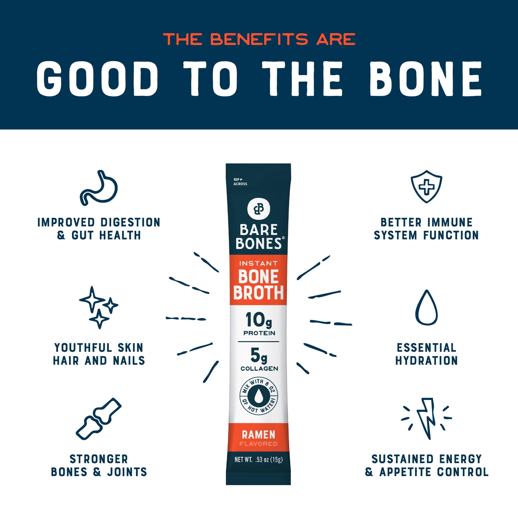 Bare Bones packaging highlighting 16-stick on-the-go convenience for busy days.