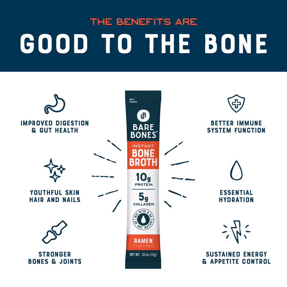 Bare Bones packaging highlighting 16-stick on-the-go convenience for busy days.