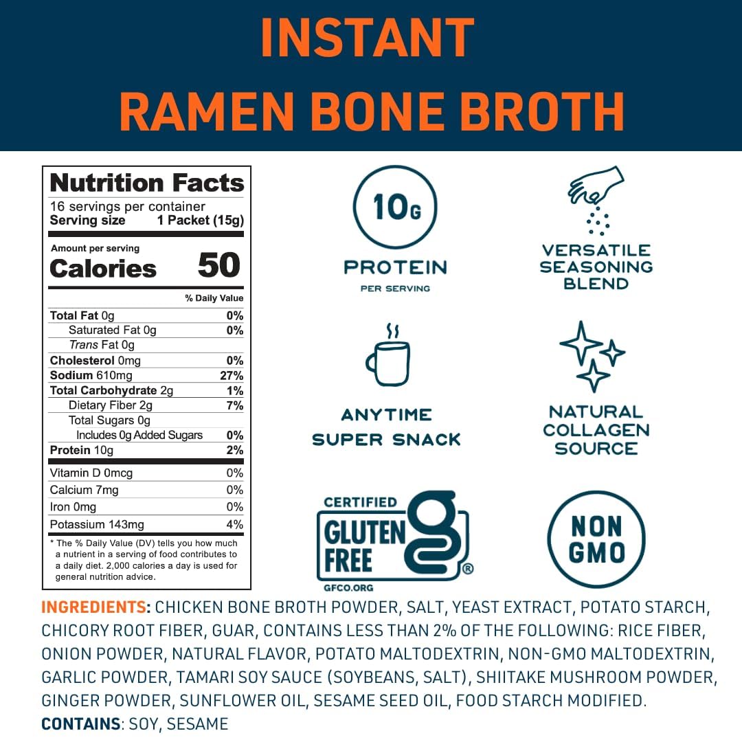 Bare Bones Ramen bone broth packet dissolving in hot water for a fast, savory drink.
