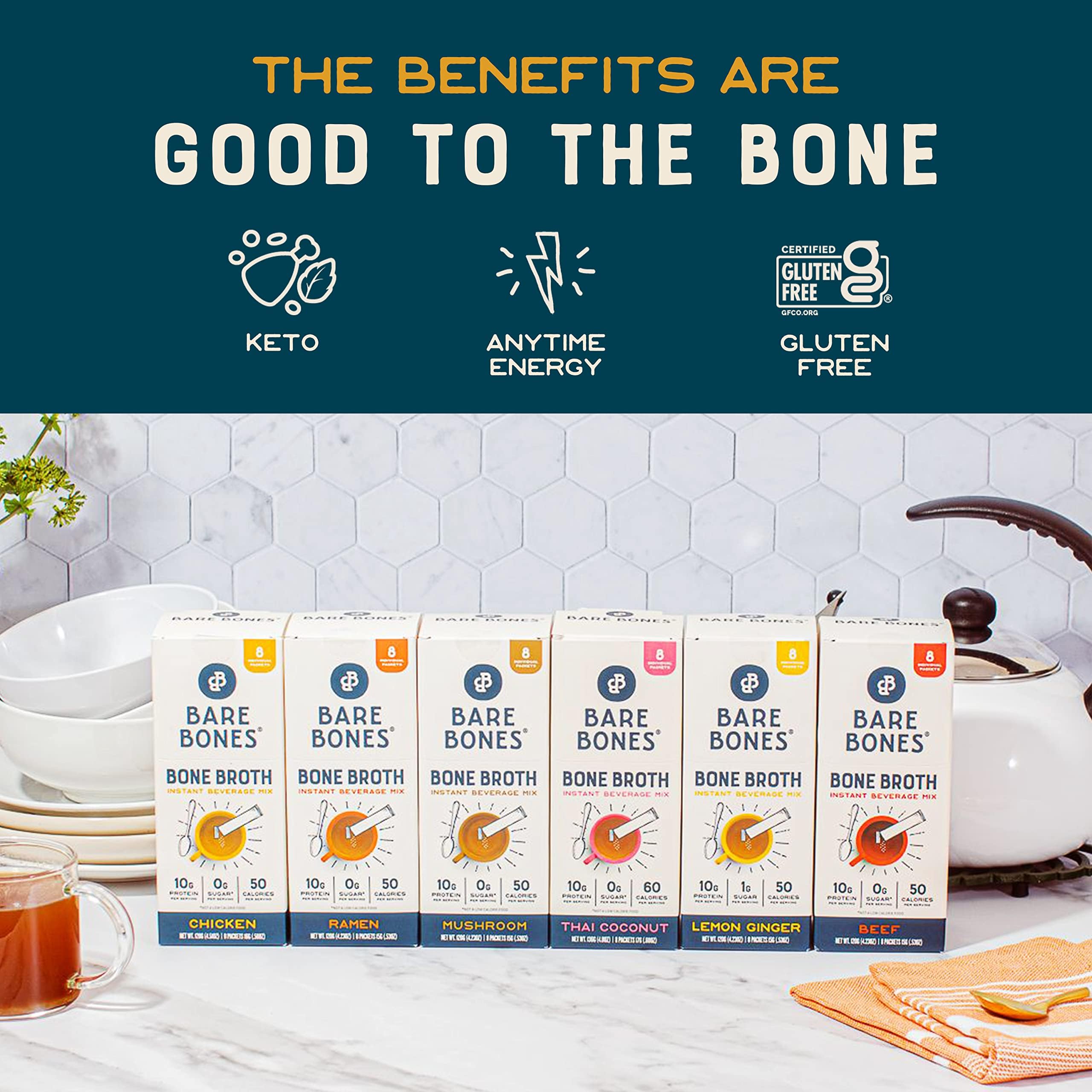 Bare Bones Ramen bone broth packaging image highlighting a single-serve format.