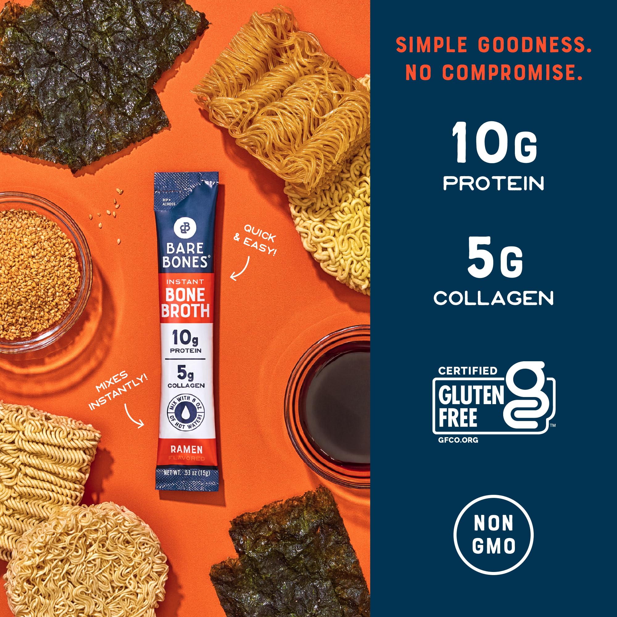 Bare Bones ramen-broth stirred with hot water captures smooth texture and comforting warmth.
