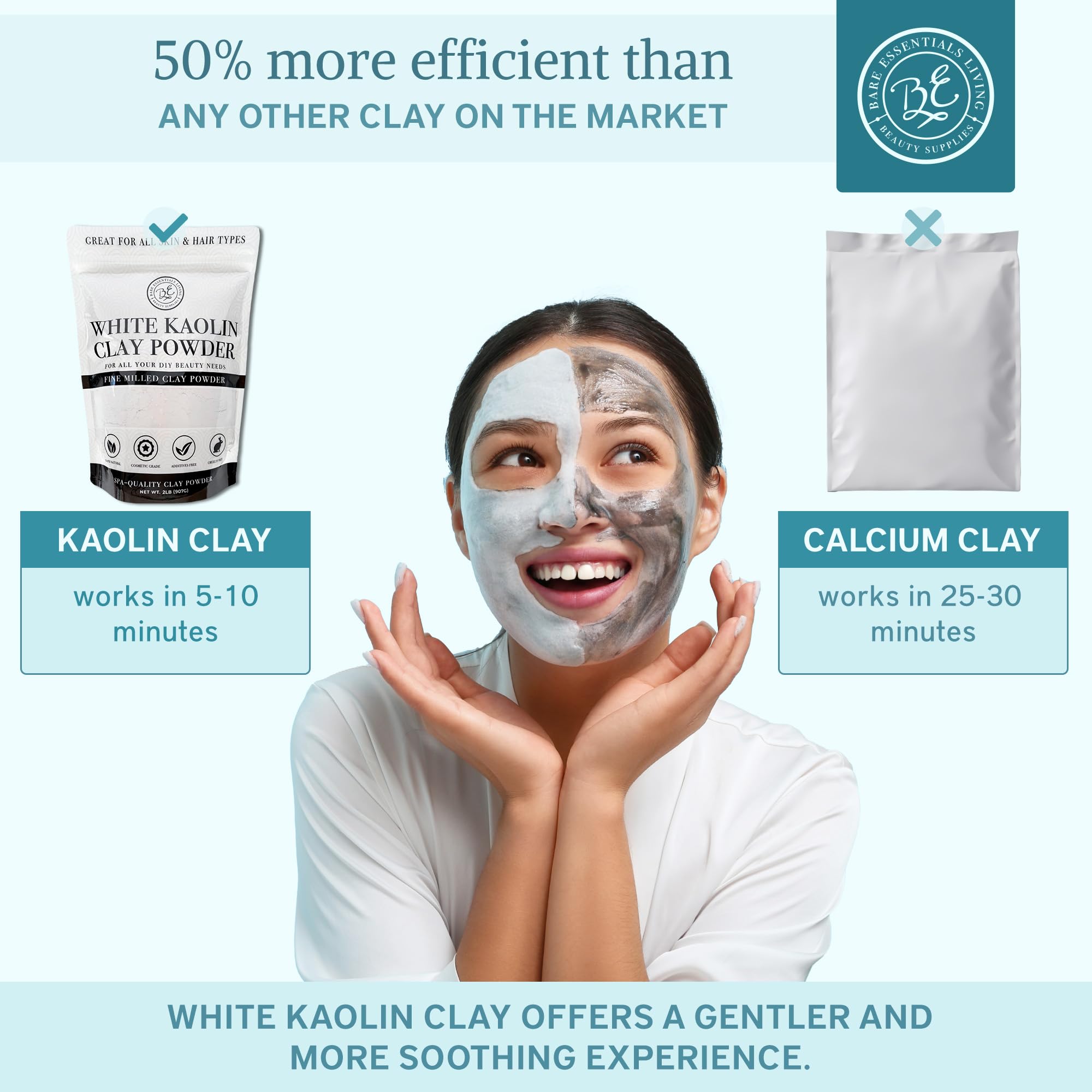 Hair mask using Bare Essentials Living white kaolin clay powder for scalp care.