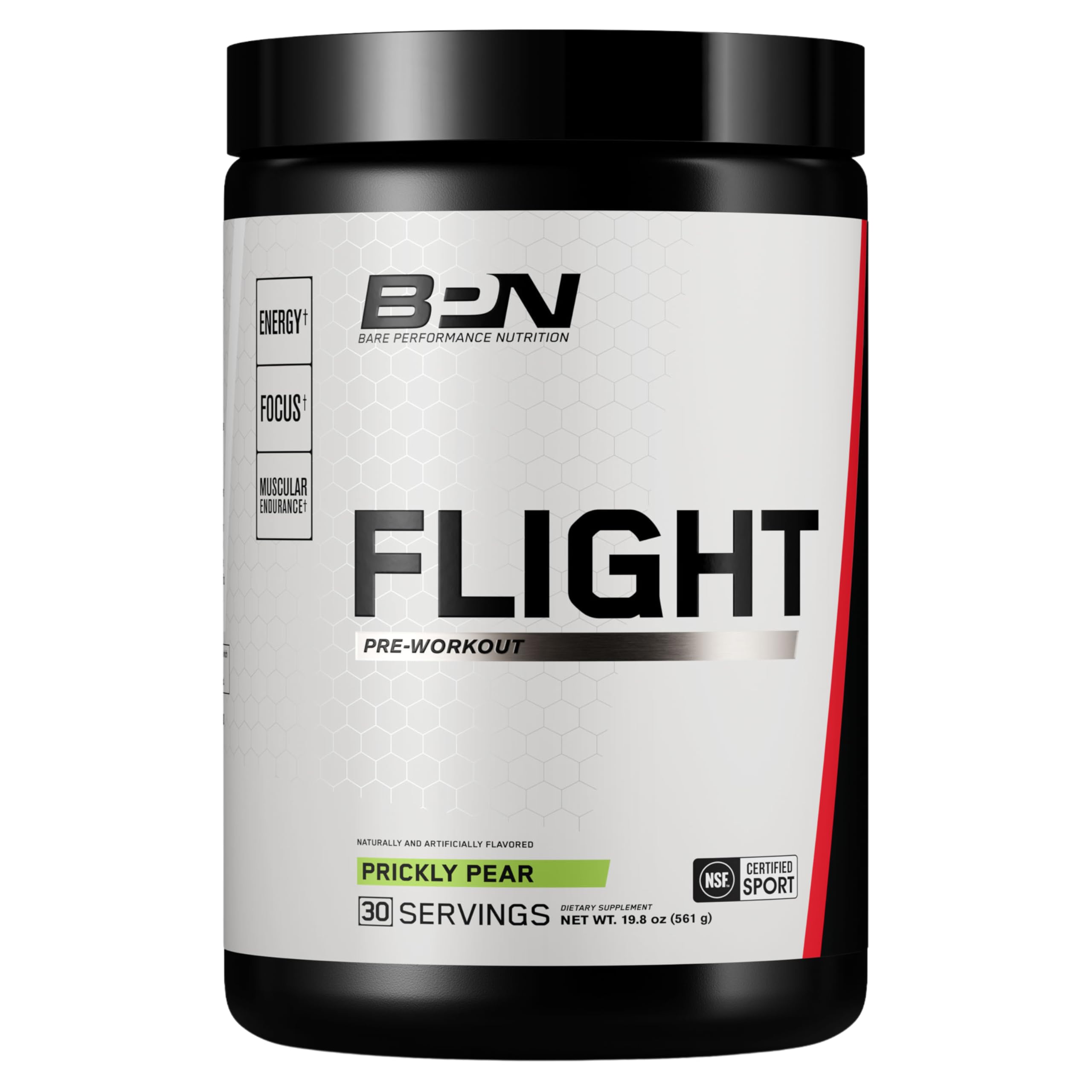 BARE PERFORMANCE NUTRITION BPN Flight pre-workout label highlighting clean energy for intense training
