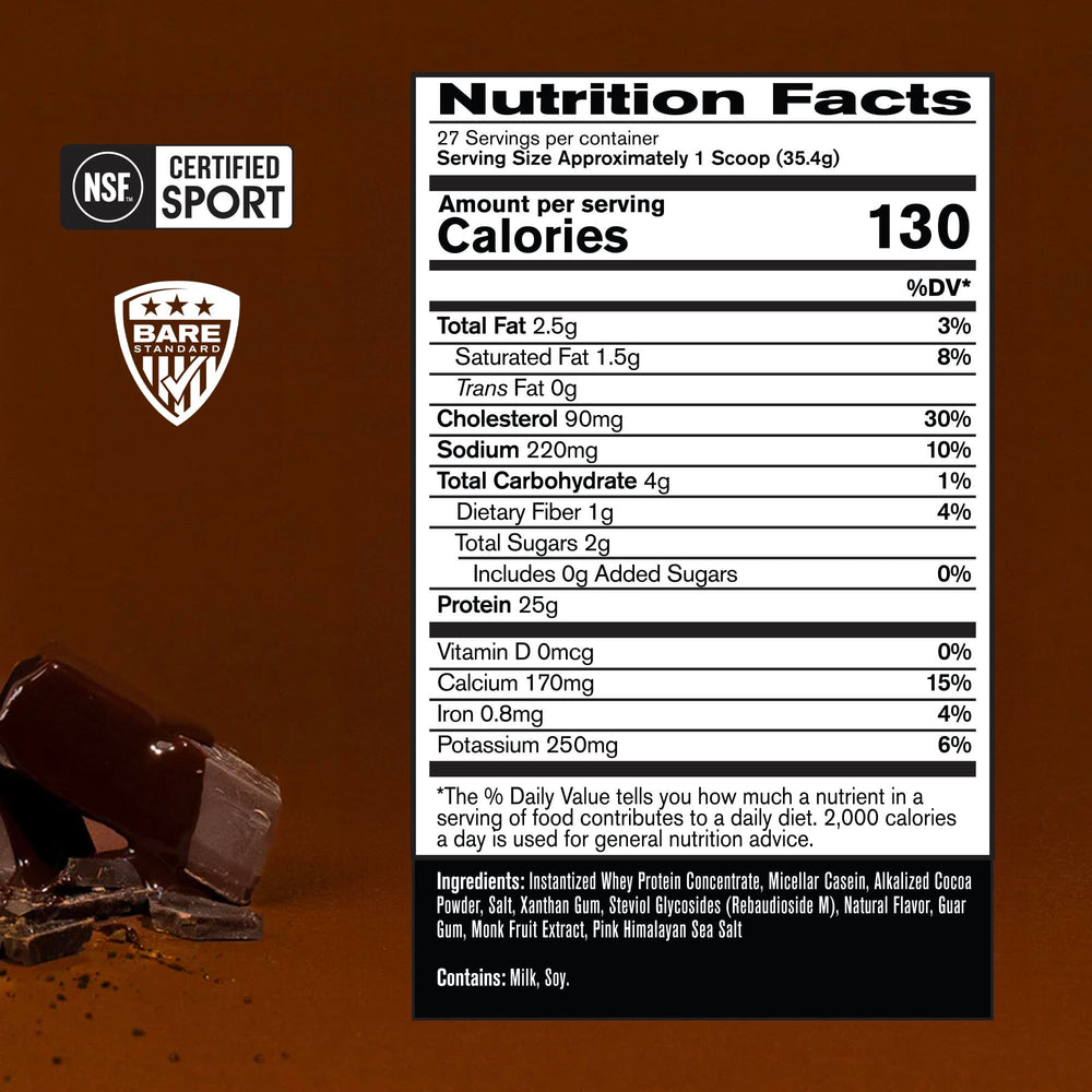 BARE PERFORMANCE NUTRITION BPN Whey Casein Powder tub highlighting premium blend for lean muscle support.